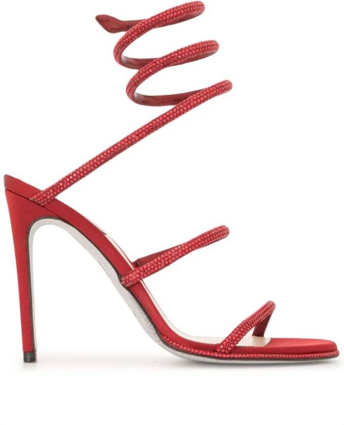 René Caovilla Rode Kristalversierde Wrap Sandalen Red Dames