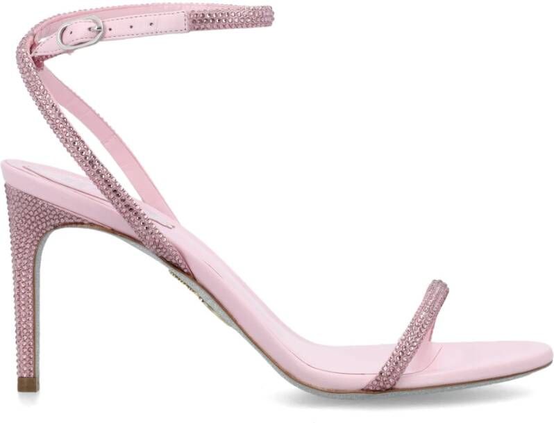 René Caovilla Roze satijnen stiletto sandalen met strass Pink Dames