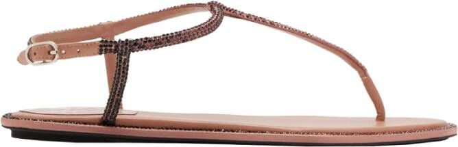 René Caovilla Roze Strass T-Bar Sandalen Pink Dames