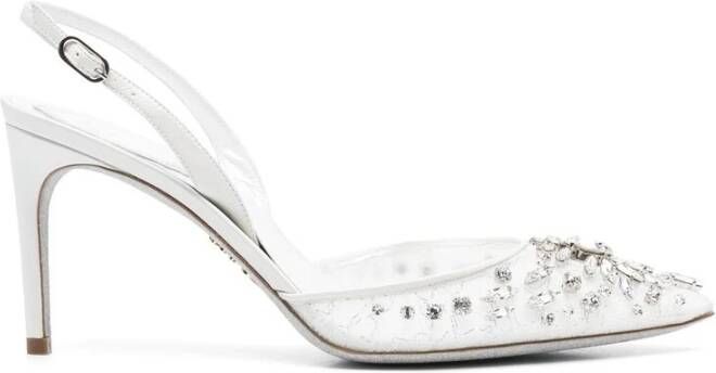 René Caovilla Witte slingback schoenen met kristallen versiering White Dames