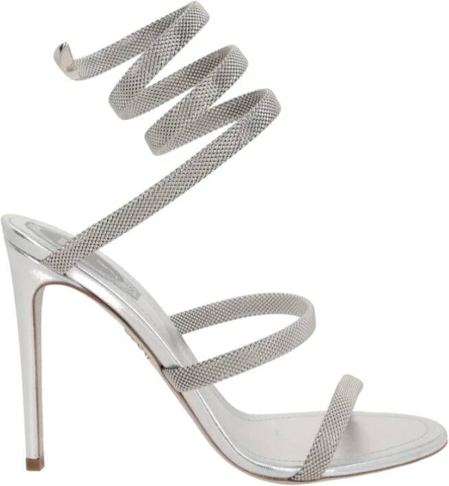 René Caovilla Zilveren Metallic Sandalen met Slang Detail Gray Dames