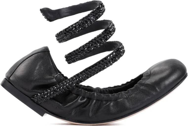 René Caovilla Zwarte Ballerinas met Kristallen Slangenband Black Dames