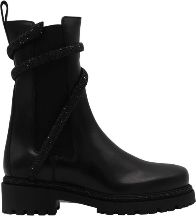 René Caovilla Zwarte Leren Wraparound Stijl Schoenen Black Dames