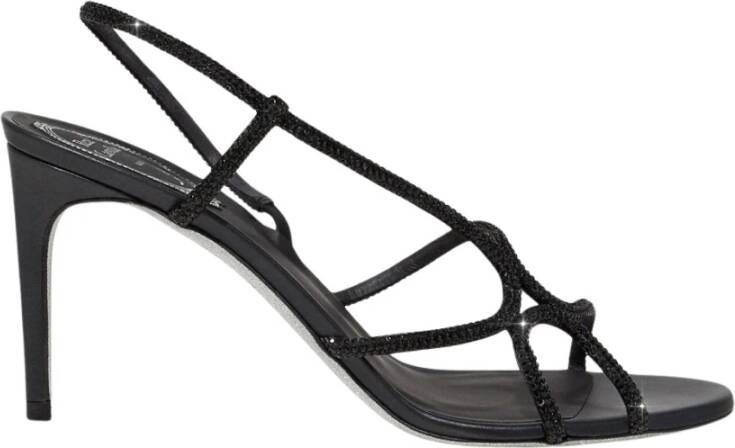 René Caovilla Zwarte Kristal Stiletto Sandalen Arielle Black Dames