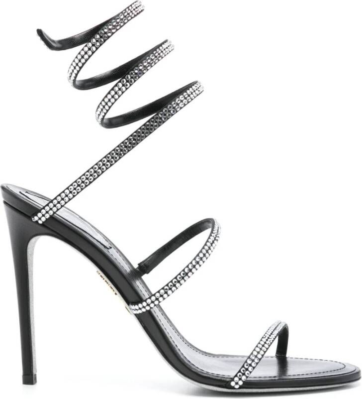 René Caovilla Zwarte Kristalversierde Spiraal Sandalen Black Dames