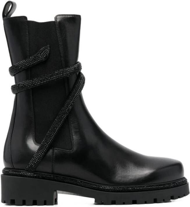 René Caovilla Zwarte Leren Wraparound Stijl Schoenen Black Dames