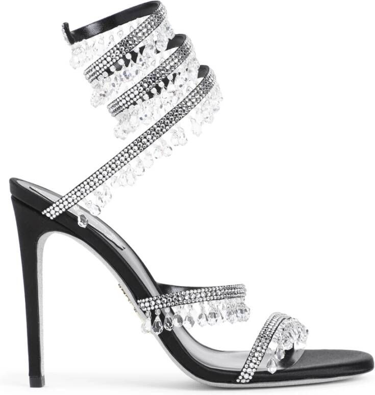 René Caovilla Zwarte Strass Sandalen Elegante Statement Hakken Black Dames