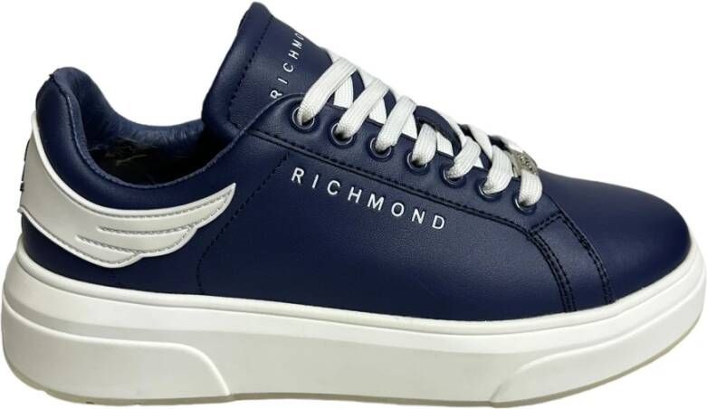 Richmond Blauwe leren sneaker met wit logo Blue Heren