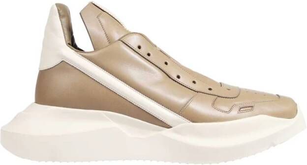 Rick Owens Contrast Side Stripe Leren Sneakers Beige Heren