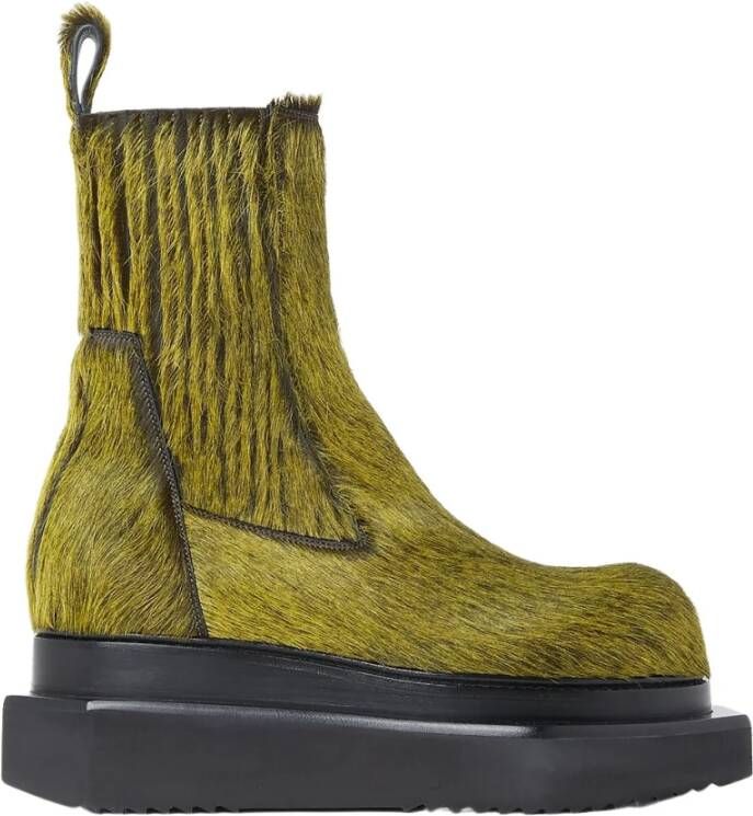 Rick Owens Enkellaarzen met bont overlay Green Dames