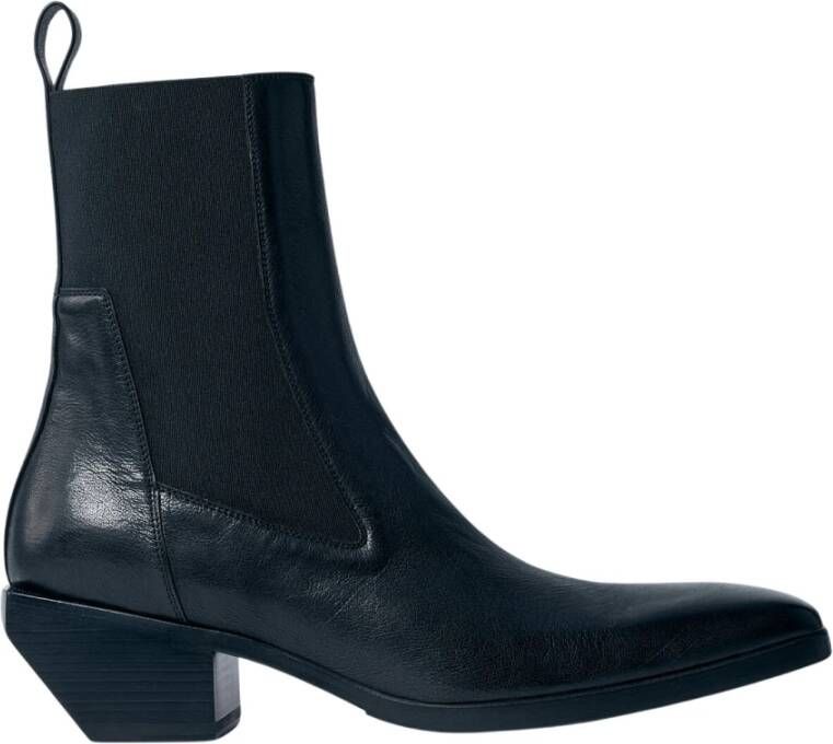 Rick Owens Italiaanse Leren Vierkante Neus Laarzen Black Heren