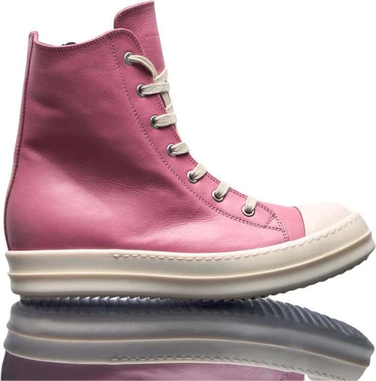 Rick Owens Leren High-Top Sneakers met Kantversiering Pink Dames