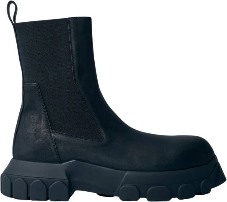 Rick Owens Leren Tractorlaarzen met Track Zool Black Heren