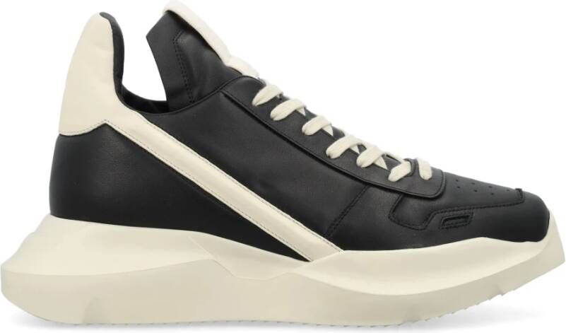 Rick Owens Zwarte Leren Sneakers Stijlvol Comfort Black Heren