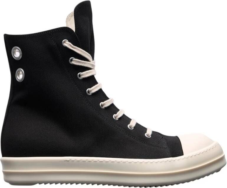 Rick Owens Twill High-Top Sneakers met Rits Black Heren