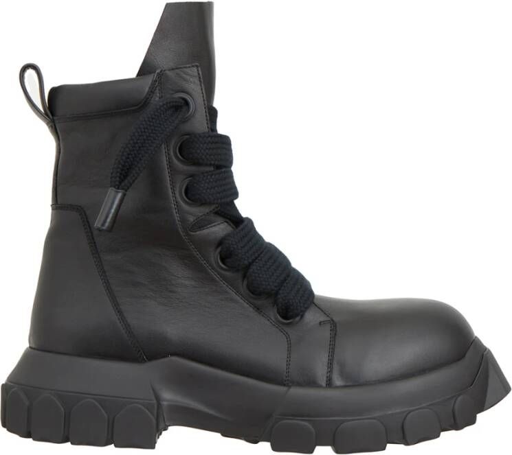 Rick Owens Vetersluiting Leren Tractorlaarzen Black Heren