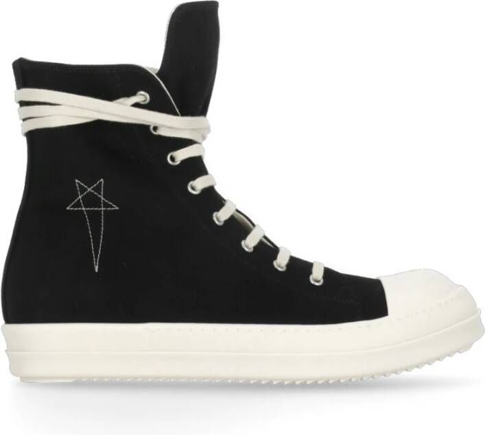 Rick Owens Zwarte hoge top sneakers katoen Black Heren