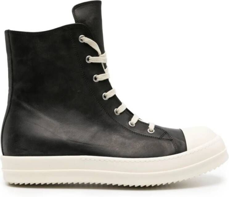 Rick Owens Zwarte Leren Sneakers met Veters en Haaien-tanden Zolen Black Heren