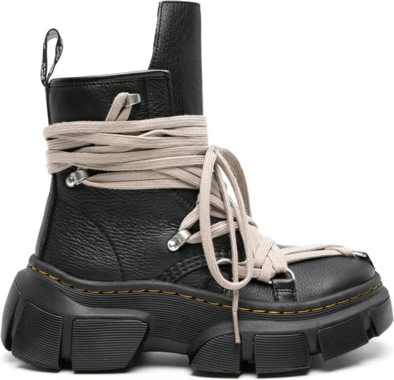 Rick Owens Zwarte leren veterschoenen Black Dames