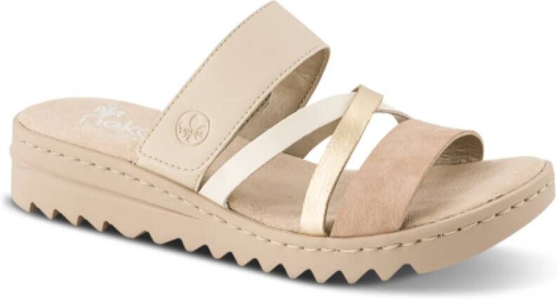 Rieker Beige Slip-On Sandalen met Klittenband en Dempende Zool Beige Dames