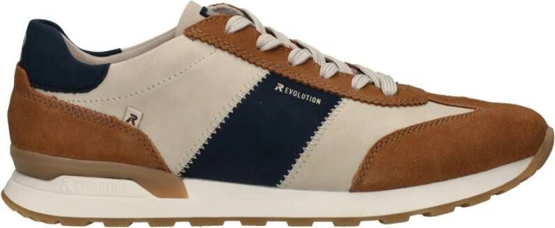 Rieker Beige Sneaker met Oker en Blauwe Accenten Multicolor Heren