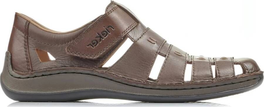 Rieker Bruin Leren Heren Platte Sandalen Brown Heren