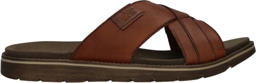 Rieker Bruin Leren Kruisband Slipper Brown Heren