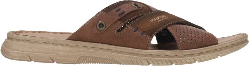 Rieker Bruine Gekruiste Banden Leren Slipper Brown Heren