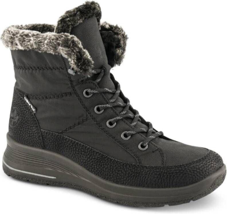 Rieker Comfortabele Winterlaars met Nepbont Rand Black Dames