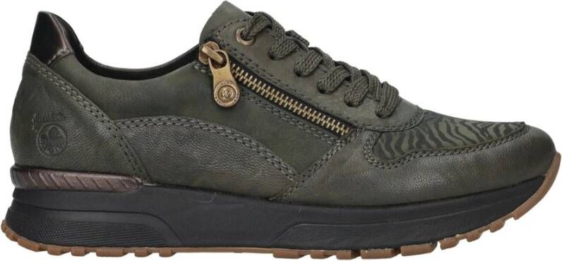 Rieker Donkergroene Leren Sneaker Groen Heren