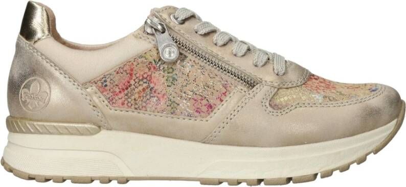 Rieker Gouden Print Sneaker met Rits en Veters Multicolor Dames