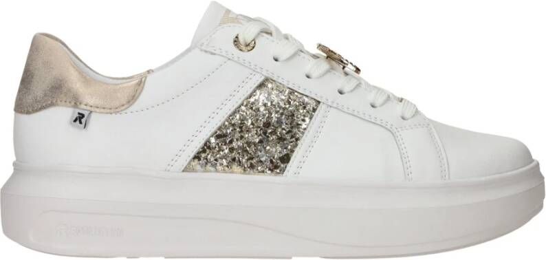 Rieker Trendy witte leren sneakers met gouden libelledetail White Dames