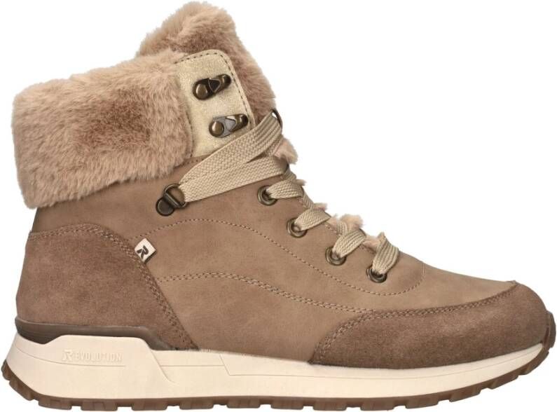 Rieker Warm Gevoerde Leren Veterschoenen Beige Dames