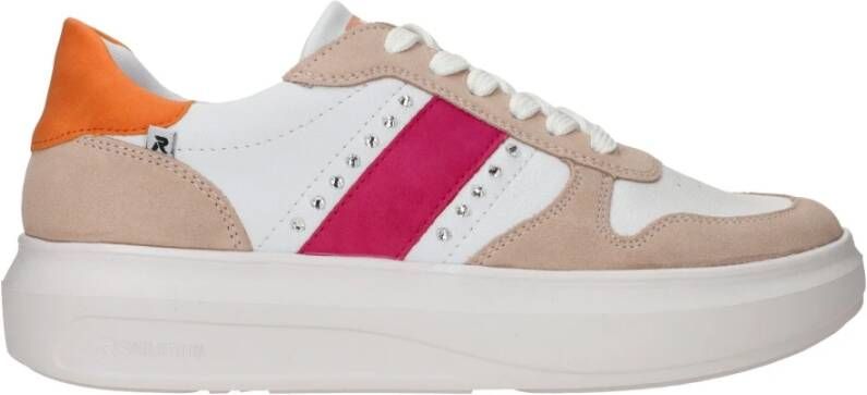 Rieker Witte Leren Sneakers met Glamoureuze Stenen Multicolor Dames