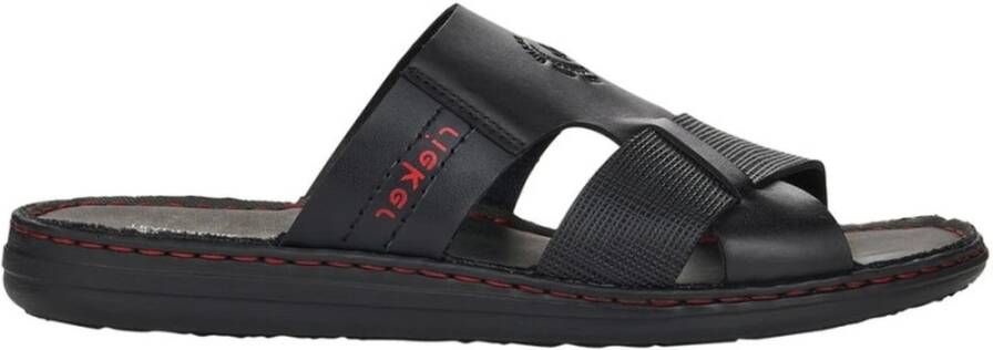 Rieker Zwarte Leren Casual Slippers Black Heren