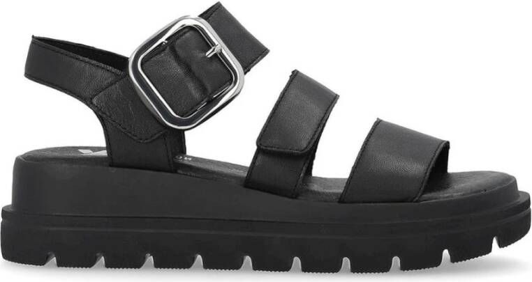 Rieker Zwarte Open Platte Sandalen Vrouwen Black Dames