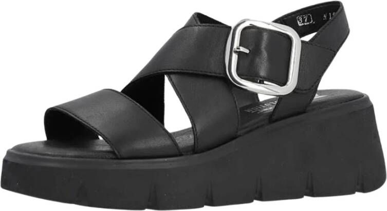 Rieker Zwarte Plateau Sandalen Walking on Sunshine Black Dames