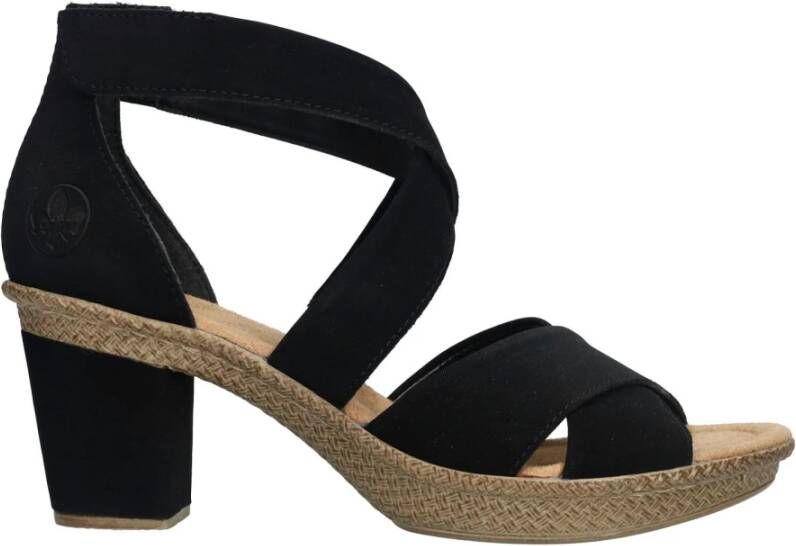 Rieker Zwarte Synthetische Hoge Hak Sandalen Zwart Dames