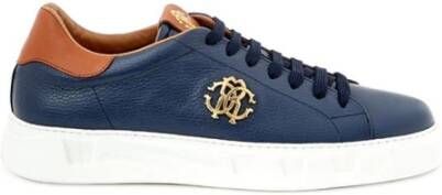 Roberto Cavalli Blauwe Leren LowTop Sneakers Blue Heren