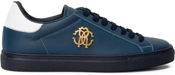 Roberto Cavalli Blauwe leren sneaker Blue Heren