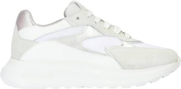 Roberto Cavalli Geveterde sneakers met gemengde inzetstukken White Dames