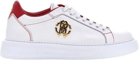 Roberto Cavalli Gouden Embleem Leren Sneakers White Heren