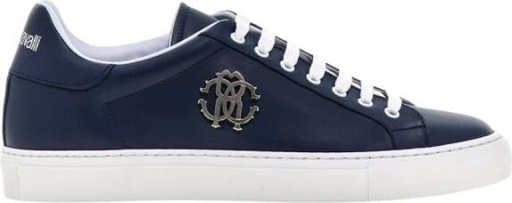 Roberto Cavalli Logo Leren Sneakers Klassieke Vetersluiting Blue Heren