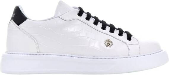 Roberto Cavalli Logo Leren Sneakers Klassieke Vetersluiting White Heren