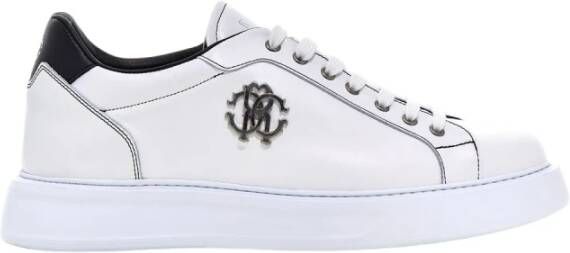 Roberto Cavalli Logo Leren Sneakers Klassieke Vetersluiting White Heren