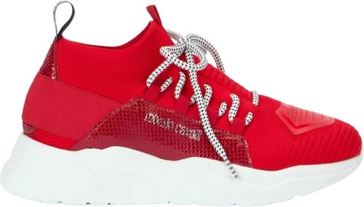 Roberto Cavalli Slip-On Sneakers met Slangeneffect Red Dames