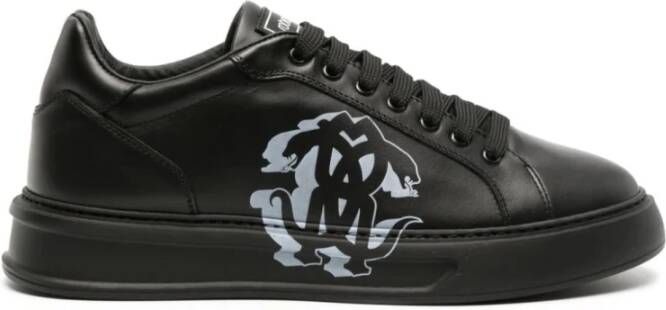 Roberto Cavalli Zwarte Leren Casual Sneakers voor Mannen Black Heren