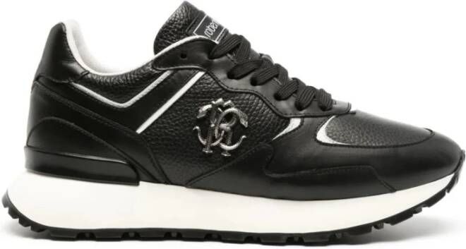 Roberto Cavalli Zwarte Leren Casual Sneakers voor Mannen Black Heren