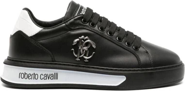 Roberto Cavalli Zwarte leren casual trainers Black Dames