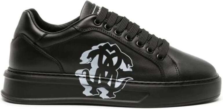 Roberto Cavalli Zwarte Leren Casual Trainers Sneakers Black Dames